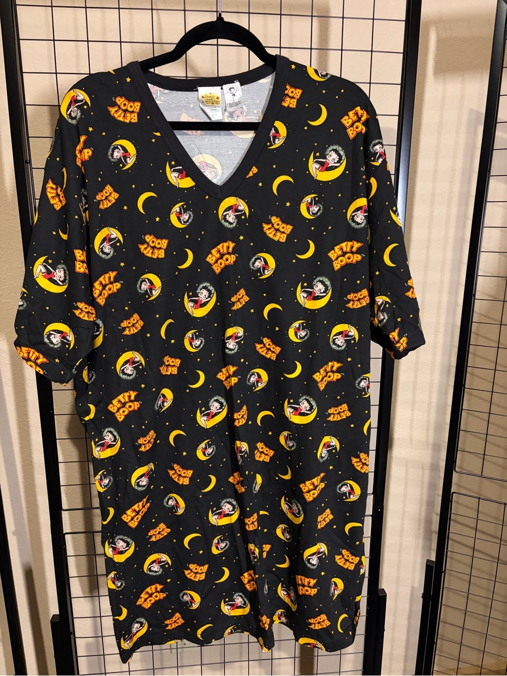 Betty Boop Black Nightshirt with Yellow Moon & Orange Logo Print